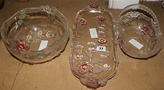 Tinted glass bowl, tray and basket